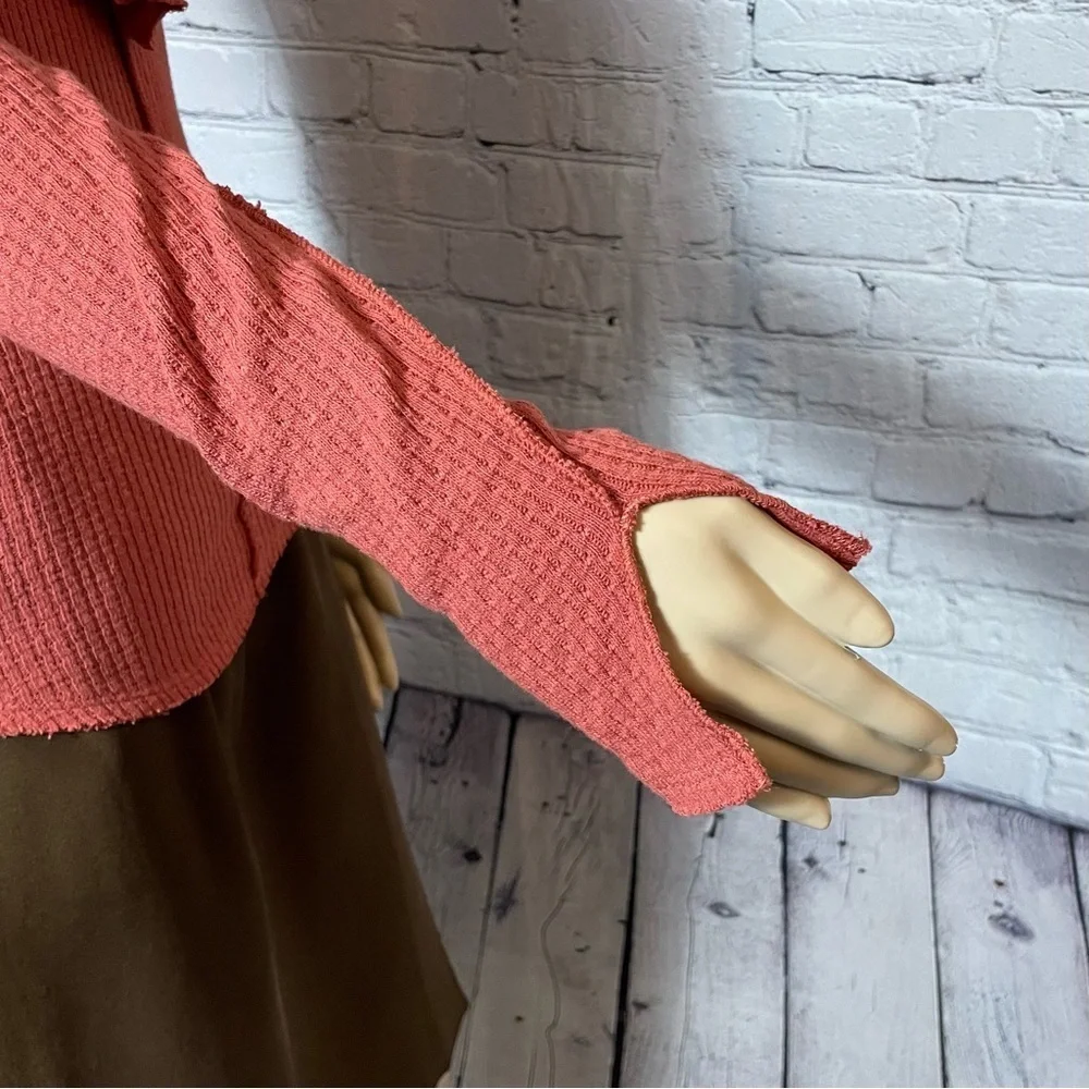 New Free People Bennet Ruffled Long Sleeve Terracotta Top Size XS